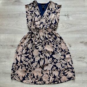 Kate & Lily Navy & Tan Floral Boho Midi Dress Size 14W Fully Lined Shell Button